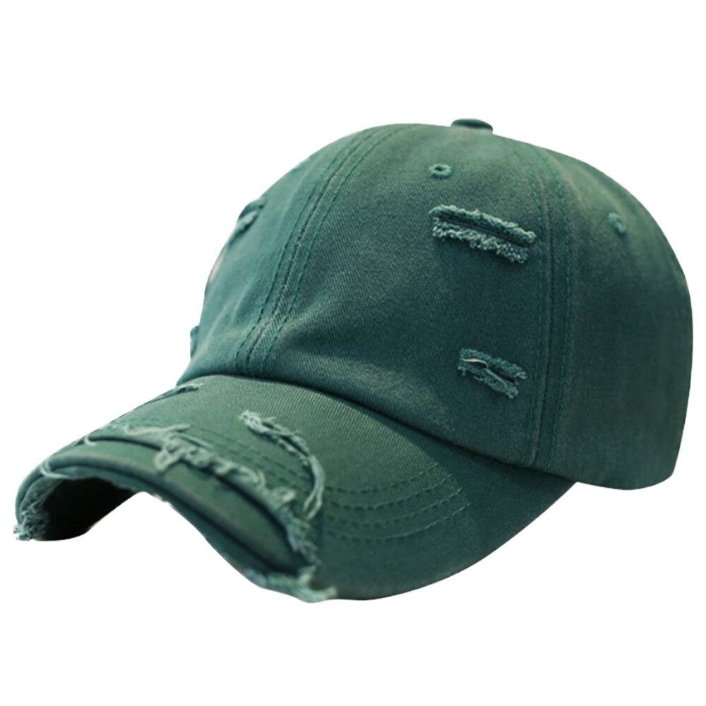 Summer Vintage Snapback Baseball Caps For Men Women Washed Worn Hole Trucker Hat Green