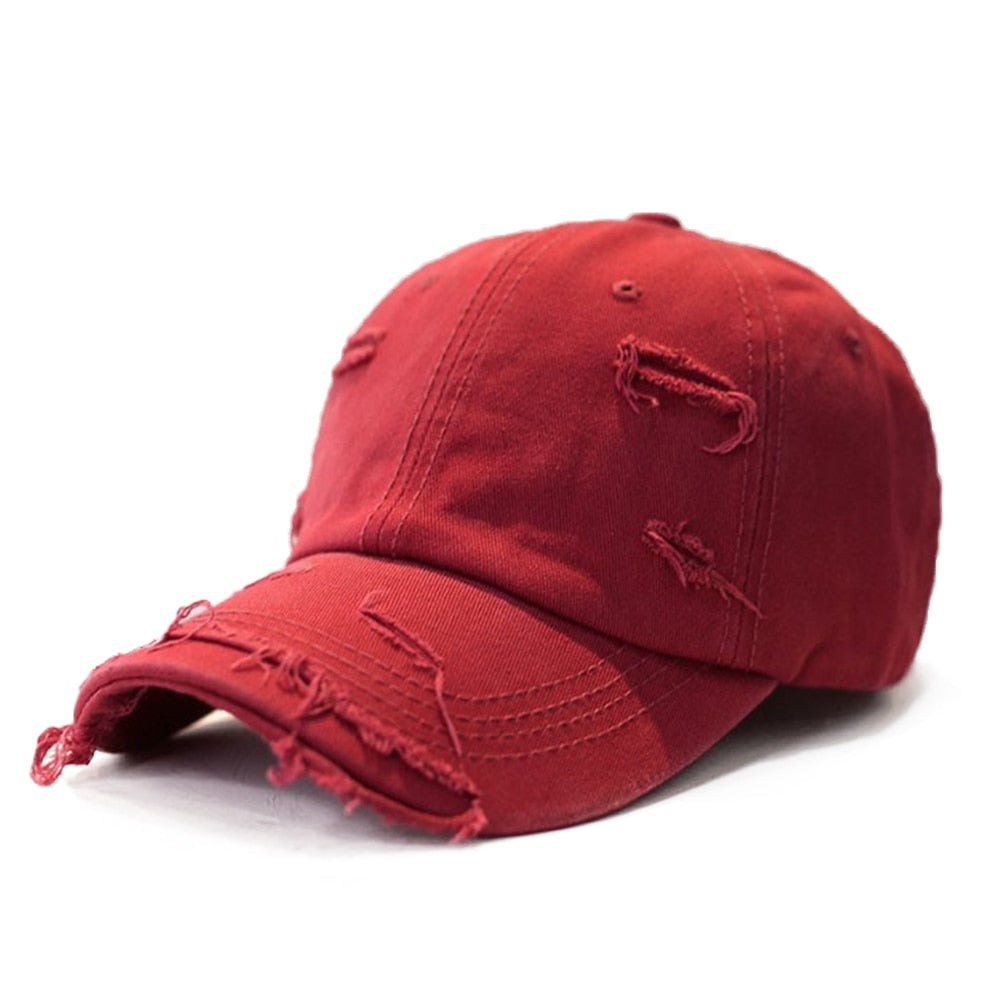 Summer Vintage Snapback Baseball Caps For Men Women Washed Worn Hole Trucker Hat Red